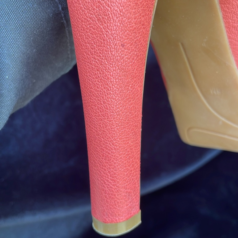 NINE WEST LEATHER PEACH PEEP TOE HIGH HEEL SANDALS - 8 - NEW ! 🍑🧡🔥 - Picture 7 of 13
